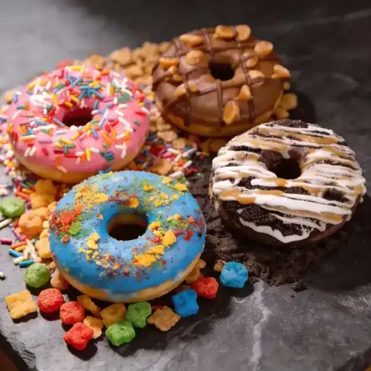 Colorful frosted donuts